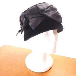 Union Made Wool Elegant Hat Cap Felt Bucket Satin Bows Woman's Formal Italy Vtg